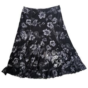 Coldwater Creek Dark Floral Tiered Fairy Grunge Whimsigoth Mesh Midi Skirt M